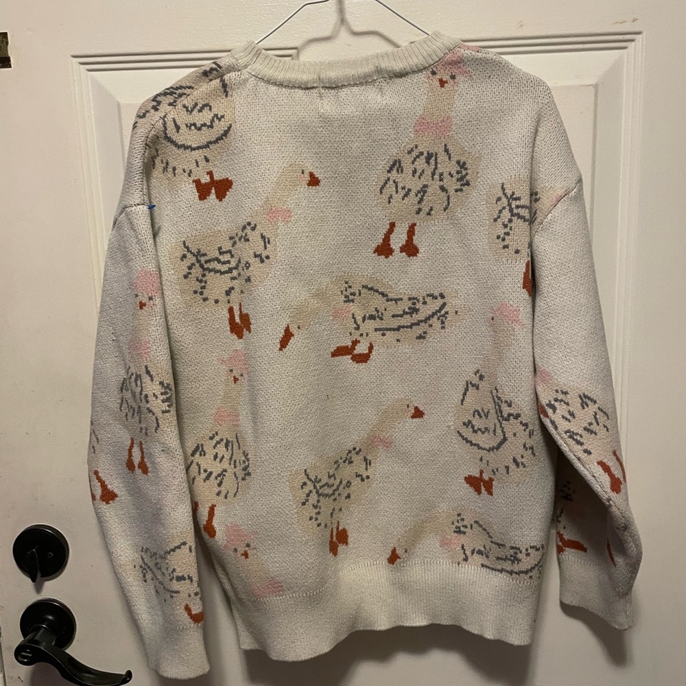 Aelfric Eden Cream and Pink Goose Graphic Women's Sweater - Picture 4 of 5